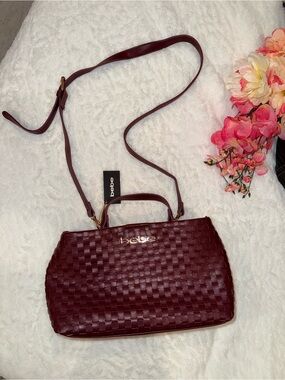 bebe Woven Crossbody Bag in Burgundy Red